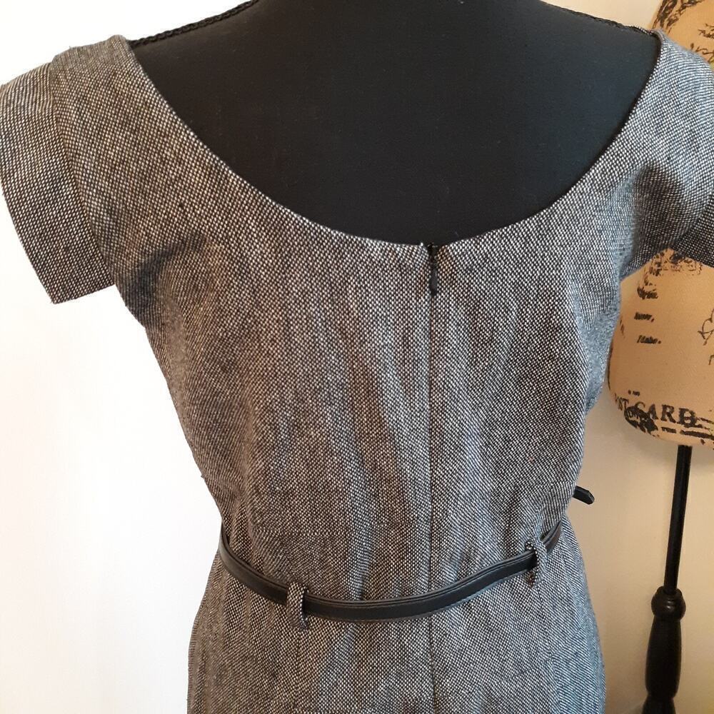 Black/Saks Fifth Ave Cap Sleeve Sheath Dress Size 6 Belted Great Neckline - Picture 4 of 12